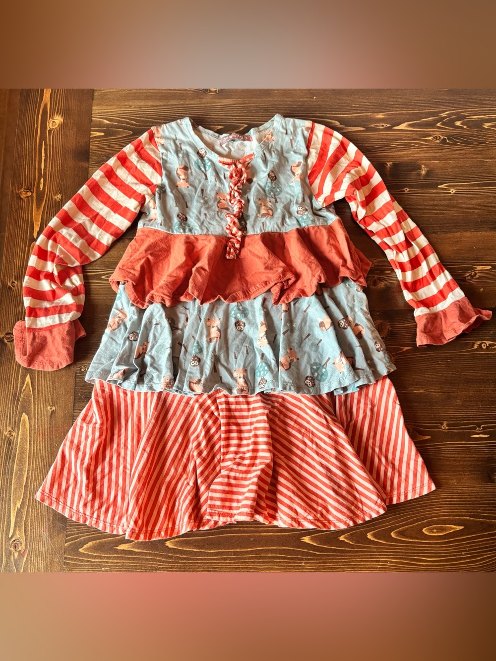Jelly The Pug Coral & Light Blue Mixed-Print Ruffle Dress